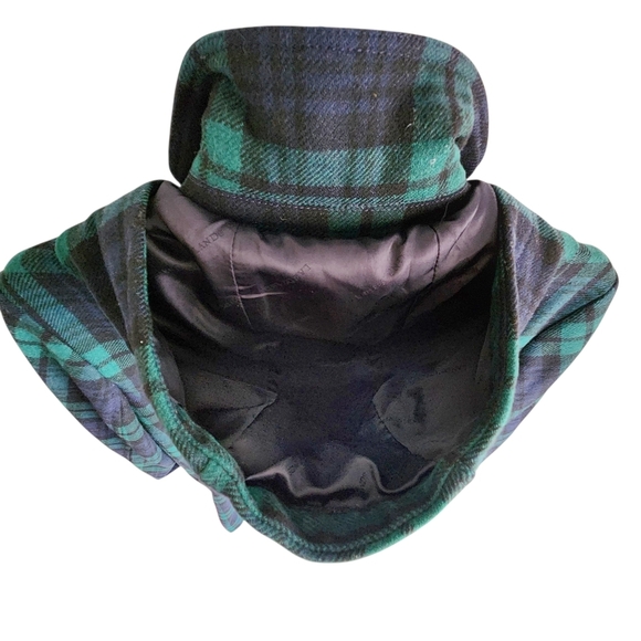 Vintage Lands End Wool Blend Duffle Coat Women L/XL Navy Green Tartan Plaid Hood - Picture 11 of 13